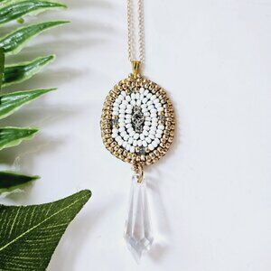 2/$27 | White + Crystal Beaded Indigenous Necklace | Handmade Jewelry